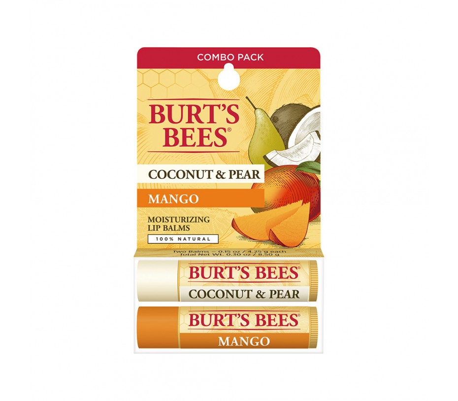 Burt's Bee Coconut & Pear / Mango Moisturizing Lip Balms 2pack
