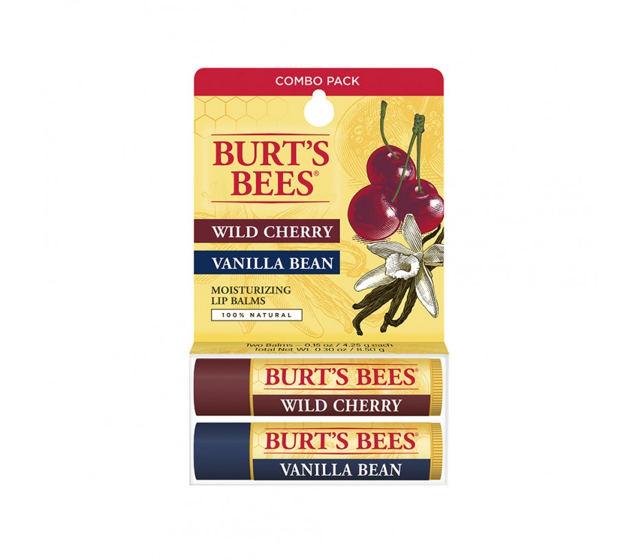 Burt's Bee Wild Cherry / Vanilla Bean Moisturizing Lip Balms 2pack