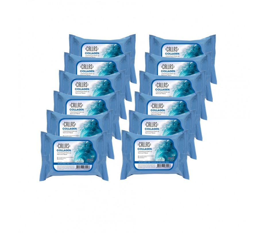 Callas Collagen Cleansing & Make up Remover Wipes *New* x (12 Pack)