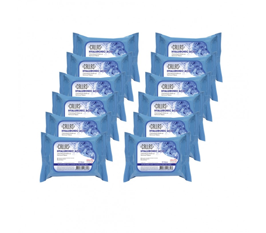 Callas Hyaluronic Acid Cleansing & Make up Remover Wipes *New* x (12 Pack)