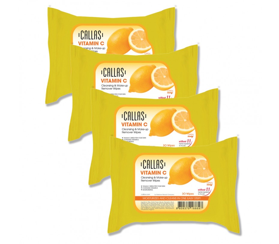 Callas Vitamin C Cleansing & Make up Remover Wipes *New* (4 Pack)