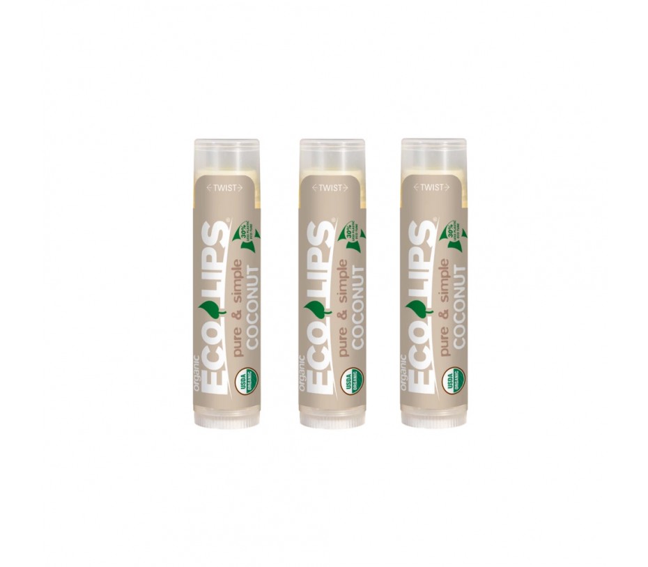Eco Lips Pure & Simple Coconut Lip Balm 0.15oz x 3pcs