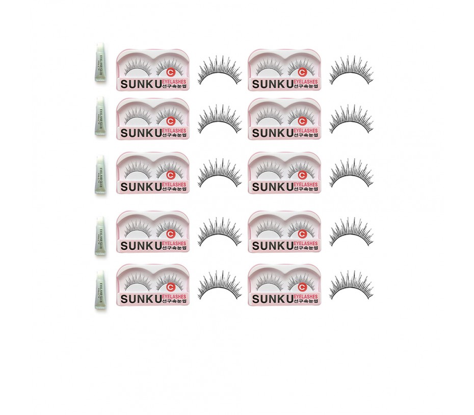 Sunku Eyelash with adhesive (C) 10pcs