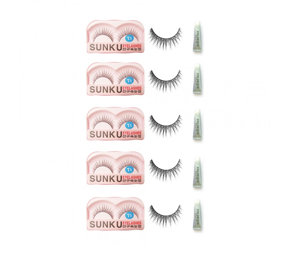 Sunku Eyelash with adhesive (T5) 5pcs