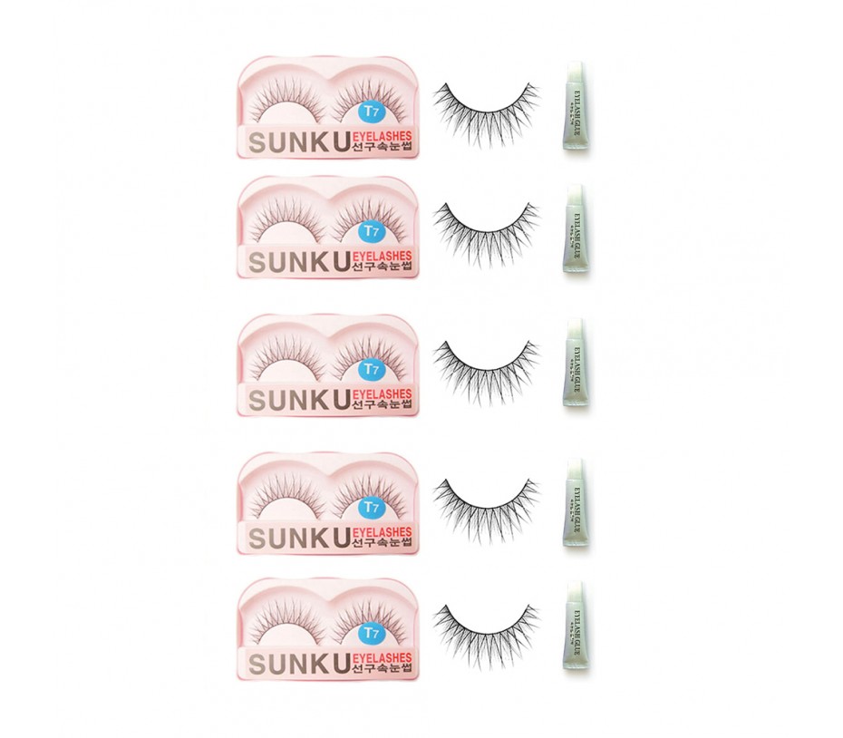 Sunku Eyelash with adhesive (T7) 5pcs
