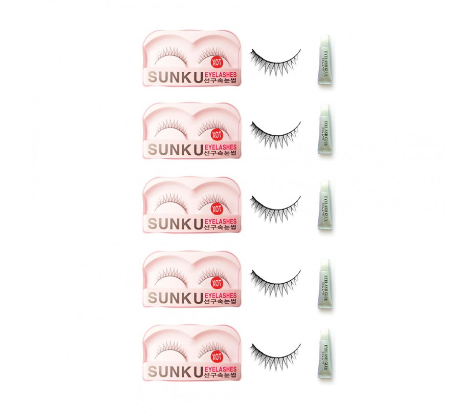 Sunku Eyelash with adhesive (XOT) 5pcs
