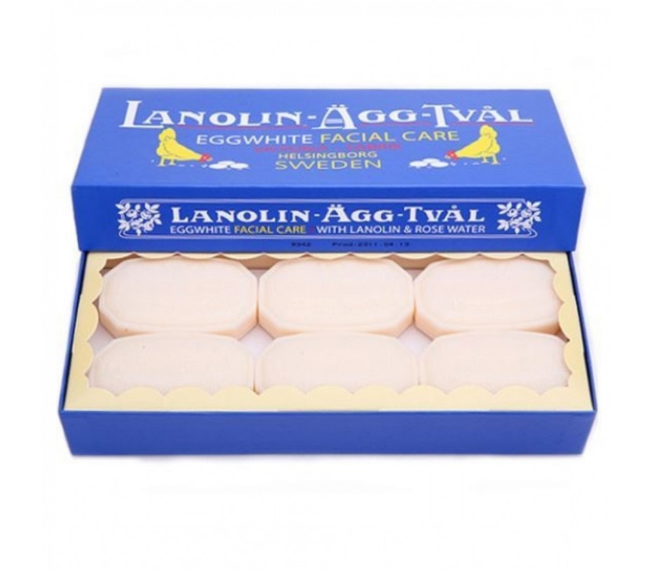 Victoria Scandinavian Soap AB Lanolin-Agg-Tval Swedish Eggwhite Facial Soap Set 50g x 6 Bars